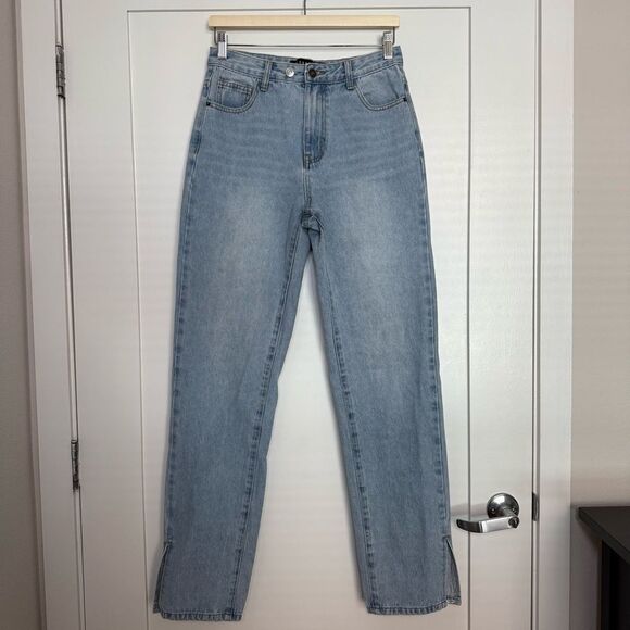 Lioness Jeans Womens Sz S Blue High Rise Split Side Hem Straight Leg Denim - Picture 1 of 14